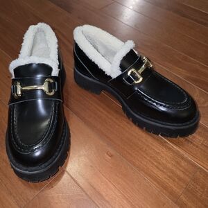 Steve Madden Black Loafers with Gold Accent